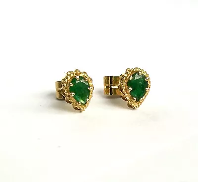 18ct Gold Emerald Stud Earrings / Tear Drop 0.60 Carats / Ladies Superb Quality • £295