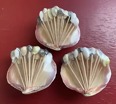Vintage Seashell Toothpick Holder Seashell Toothpicks Set Of 3 - Minor Damage • $13.64