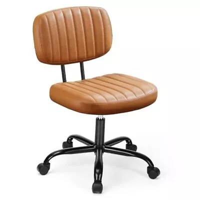 Small Office Desk Chairs PU Leather Armless Low Back Vintage Light Rust 1Pack • $75.18