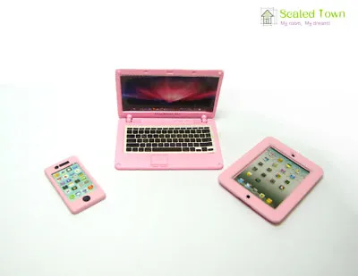 3 Doll House Miniature Iphone Laptop I PAD Study Room Furniture 1:6 Bjd Toy Pink • $8.84