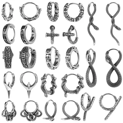 1 Pair Stainless Steel Earrings Vintage Punk Dangle Hoop Earrings Gothic Earring • $7.99
