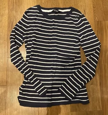 Crew Stripy Navy White Jumper Linen Cotton Mix Uk8womens Vgc Light Weight • £12