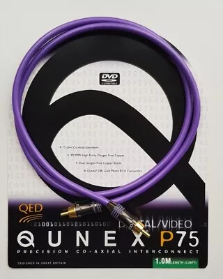 QED QUNEX P75 1M 75 Ohm Precision CO-AXIAL Coaxial Interconnect RCA Phono Cable • £25