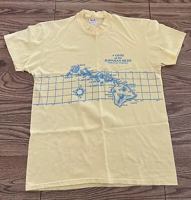 VTG Hawaii T Shirt Yellow Blue Chart Map Islands Single Stitch Stedman Mens XL • $19.99