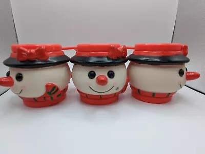 Vintage Christmas Snowman Mugs Plastic Set Of 3 With Hat And Handle • $40