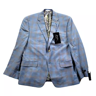 Sean John Light Blue Plaid Suit Jacket Mens 42S 42 Windowpane Classic-Fit $360 • $57.49