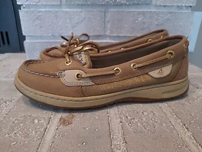 Sperry Top Sider 6M Women’s Angelfish Sparkle Leather Tan Flat Loafers • $13