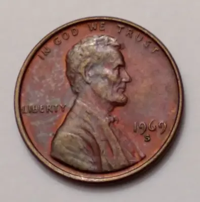 1969 S Lincoln Memorial Cent Penny * Rainbow Tone * Floating Roof • $68