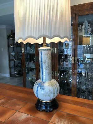 Vintage Marbro Hand Painted Bamboo Porcelain & Brass Lamp 41  Tall 10  Widest • $899.99