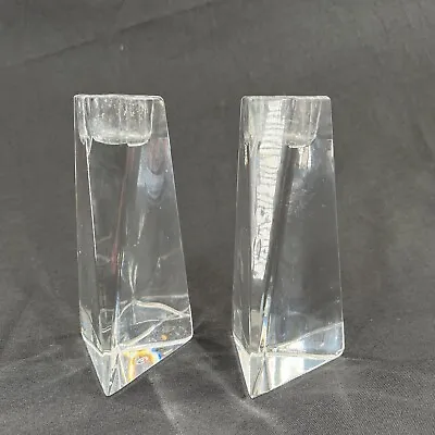 Villeroy & Boch Glass Taper Candlestick Holders Prism Clear Art Glass 5  Pair • $45