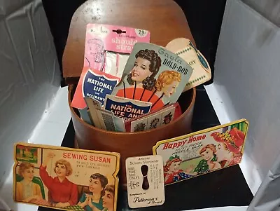 Vintage Wooden Sewing Box With Vintage Sewing Needle Advertising Thread 14x9x6 • $30