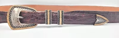 Randall Moore RDM 14K Sterling Burgundy Crocodile Belt Mens Size 44 • $1800