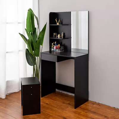 £59.99 • Buy Corner Dressing Table Makeup Desk With Drawer Mirror And Shelves Black