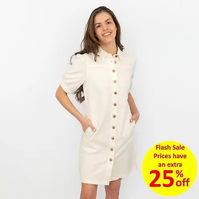£15.75 • Buy Monsoon Denim Dress Womens Short Sleeve Summer Ivory White Cotton Button Casual