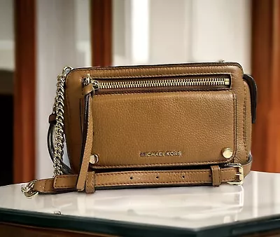 Michael Kors Cross Body Camel Brown Leather Adjustable Strap Front Pocket • $27.94