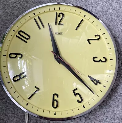 Vintage 1960s Metamec Wall Clock - Electric Yellow Chrome Surround • £50