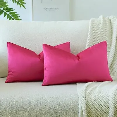  Velvet Soft Solid Decorative Throw Pillow 12x20 Inch (Pack Of 2) Hot Pink • $20.23