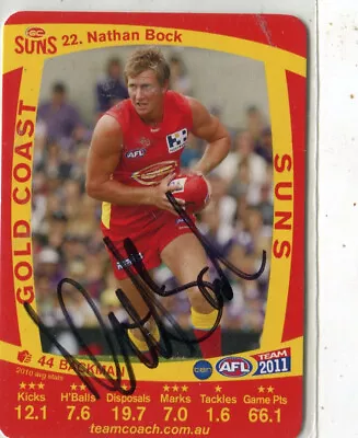 $7.50 • Buy AFL Teamcoach 2011 #22 Gold Coast Nathan Bock Autographed Card