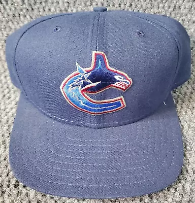 Vtg New Era Vancouver Canucks Snapback One Size NHL Blue Front Logo NOS Adjustab • $34.97