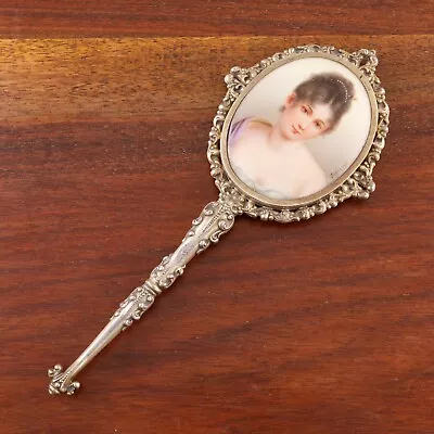 Superb J W Reddall Sterling Silver Gilt Hand Mirror Hand Painted Woman Porcelain • $699.50