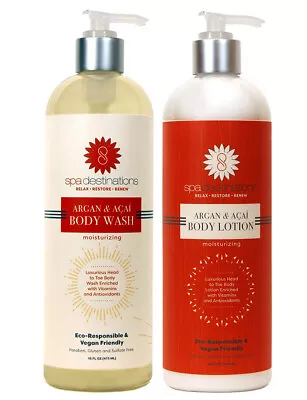 Argan & Acai Body Care Duo 16 Oz Set By Spa Destinations ($48 Value) Save 40%!!! • $28