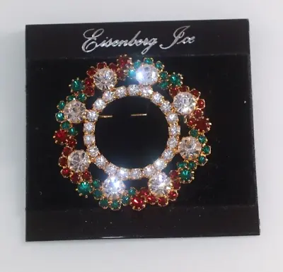 New Vintage Eisenberg Ice Rhinestone Christmas Wreath Brooch • $39.99