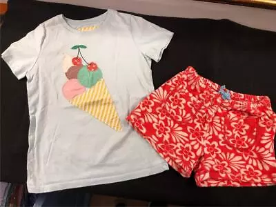 MINI BODEN Girls 9-10 Yr Terry Shorts & Applique Ice Cream Cones Top Tee Set • $15.99