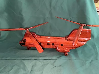 Vintage Handmade Wood Mahogany Military Helicopter CH-46 Sea Knight - Vietnam • $99