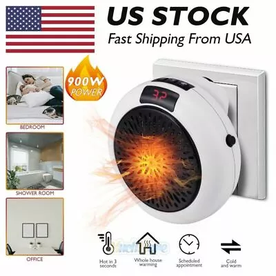 900W Plug In Wall Electric Heater Mini US Portable Office Fan Led Timer & Speed • $16.49