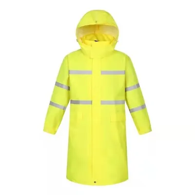 Hi-Vis Class 3 Safety Long Jacket Neon Reflective Rain Coat Hooded Work Parka • $34.77