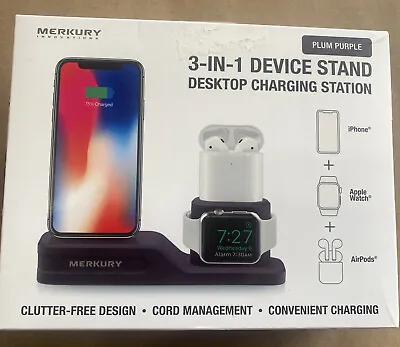 Merkury Innovations 3-in-1 Device Stand Desktop Charging Station Plum Purple • $10
