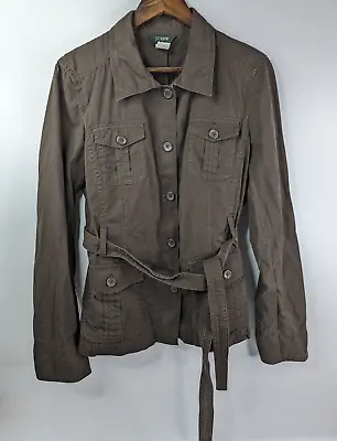 J Crew Belted Jacket Utility Brown Military Style Cotton Size Women's Size XL • $23.99
