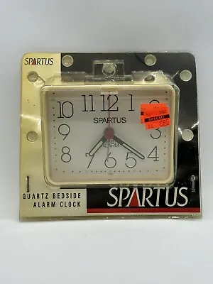 NOS Spartus Quartz Bedside Alarm Clock Beige Vintage Plastic Battery Power • $39