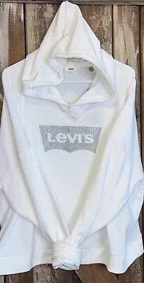 LEVI'S With Sparkling Silver Logo Hoodie Sweater White Women's XL NWT • $18