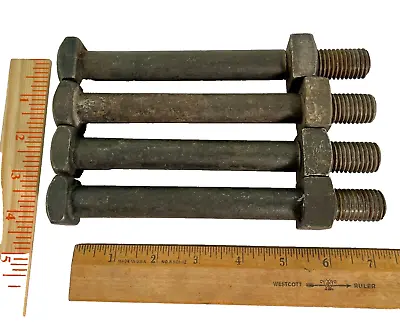 4 Vtg Nos Square Head Machine Bolts & Square Nuts 3/4  Dia X 7  Length Antique • $18.97