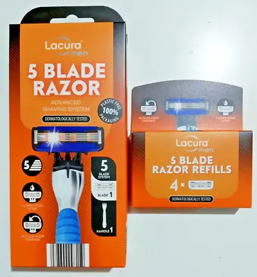  Lacura Men 5 Blade Handle And Razor Refills  Accublade Trimmer Lubricated Strip • £19.99