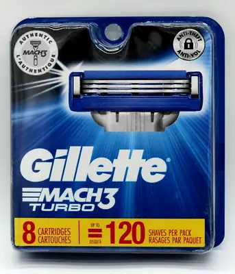 Gillette Mach3 TURBO Razor Blade Refills New Sealed Package Of 8 Cartridges • $33.69