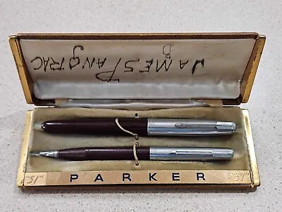 Vintage Parker 51 Vacumatic Brown Fountain Pen Mechanical Pencil & Original Box • $99.99