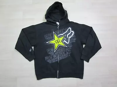 Fox Racing Rockstar Full Zip Hoodie (M) Black Energy Drink Y2K Streetwear VTG • $40