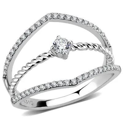 Silver Solitaire Band Ring Cz Cubic Zirconia Stainless Steel Ladies No Tarnish • £21.99