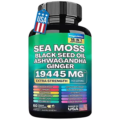 Sea Moss Black Seed Oil Ashwagandha Turmeric Ginger (16 In 1 Multivitamin) • $23.99