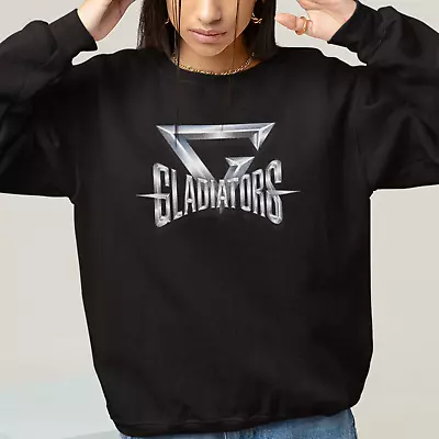 Gladiators Black Sweatshirt-Exercise Fitness Muscles Tv Show 90s Sports • £14.99