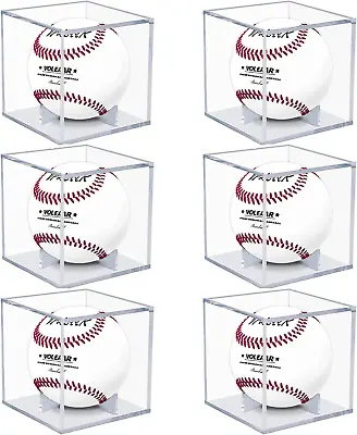 Baseball Display Case 6 Pack UV Protected Acrylic Square Baseball Holder Clear • $23.78