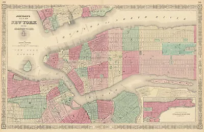 Johnson's New York & Adjacent Cities. Brooklyn Manhattan Jersey City 1866 Map • £300