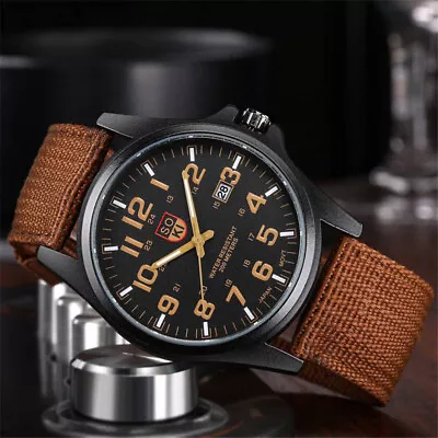 Men's Military Army Sport Watch Quartz Date Display Wrist Watch Nylon Strap New • $3.64