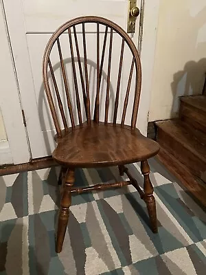 Antique Windsor Dining Chair Wooden Back Brace W Turned Legs & Spindles • $499.99