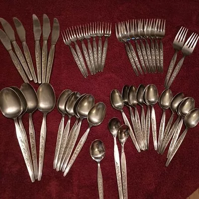 Eldan Silverware Rose Pattern ELD5 Stainless Steel Solid Flatware Lot 46 Pieces  • $119.95