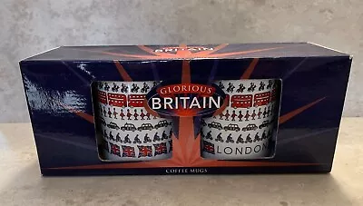 Two British London Porcelain  White  Souvenir Mugs (Box) • £12.95