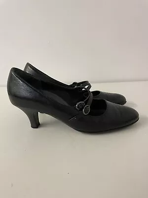 Gabor Black Leather Court Shoes Heel Mary Jane Size 6.5 39.5 G • £25