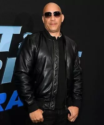 Men's Vin Diesel Fast And Furious 9 Bomber Style Party Wear Black Leather Jacket • $97.85